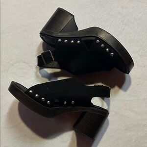 Torrid Black Heeled Sandals with Silver Accents